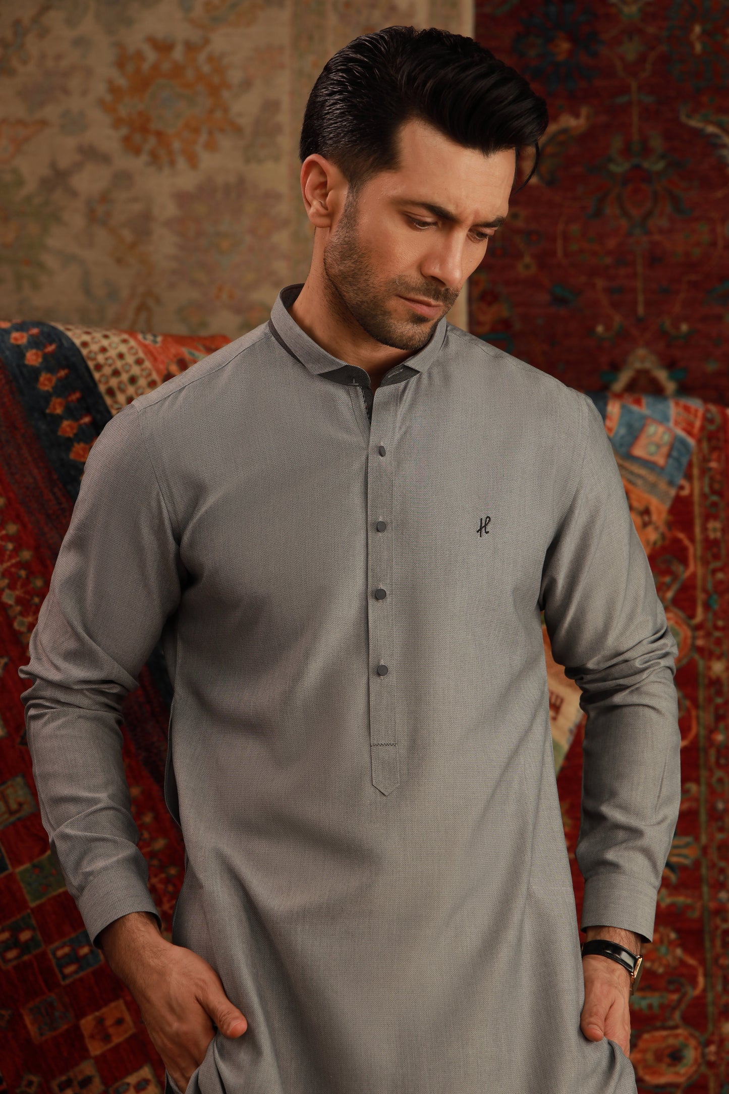 LIGHT GREY SELF WASH N WEAR KURTA PAJAMA