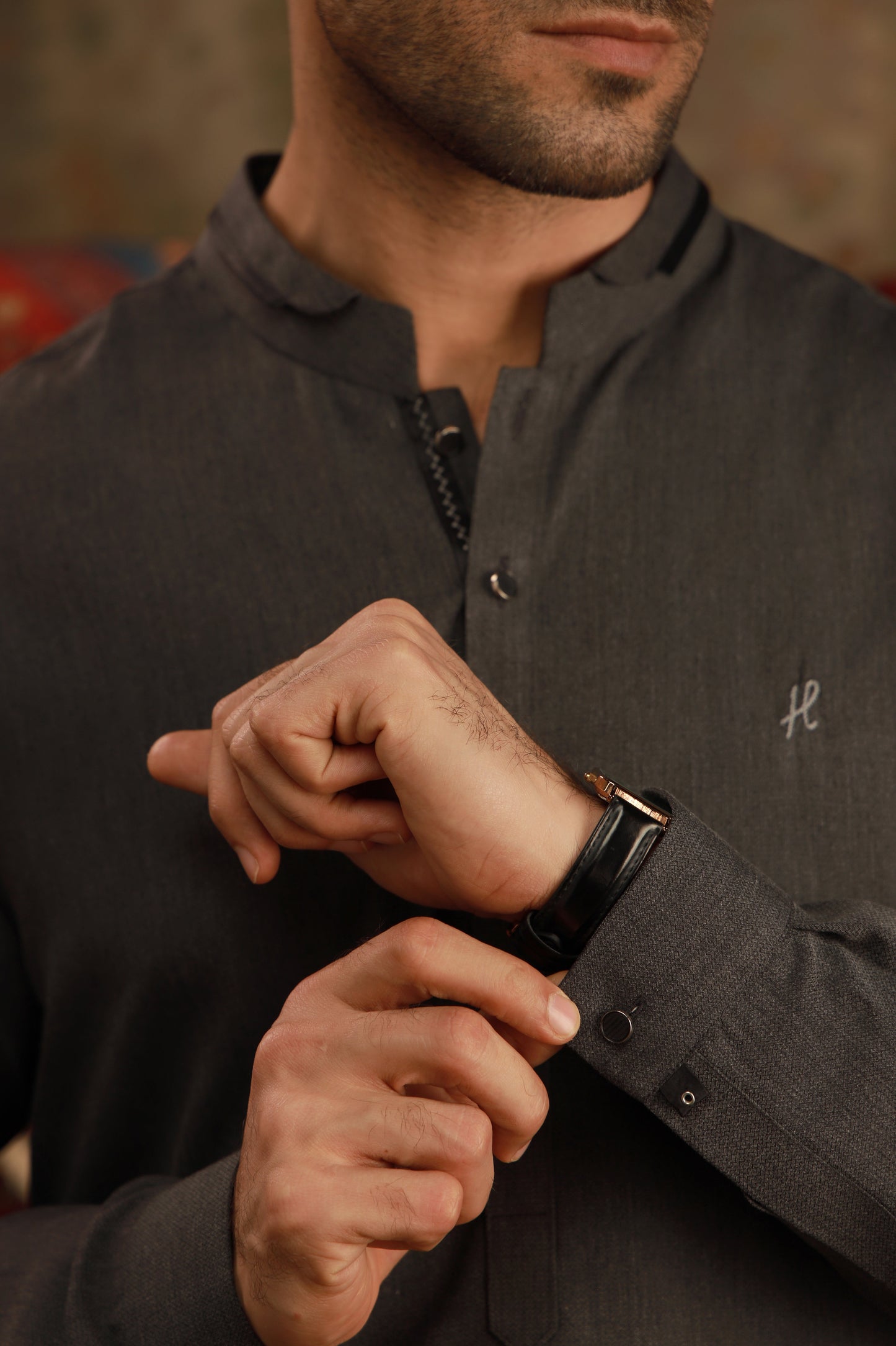 CHARCOAL GREY SELF WASH N WEAR KURTA PAJAMA