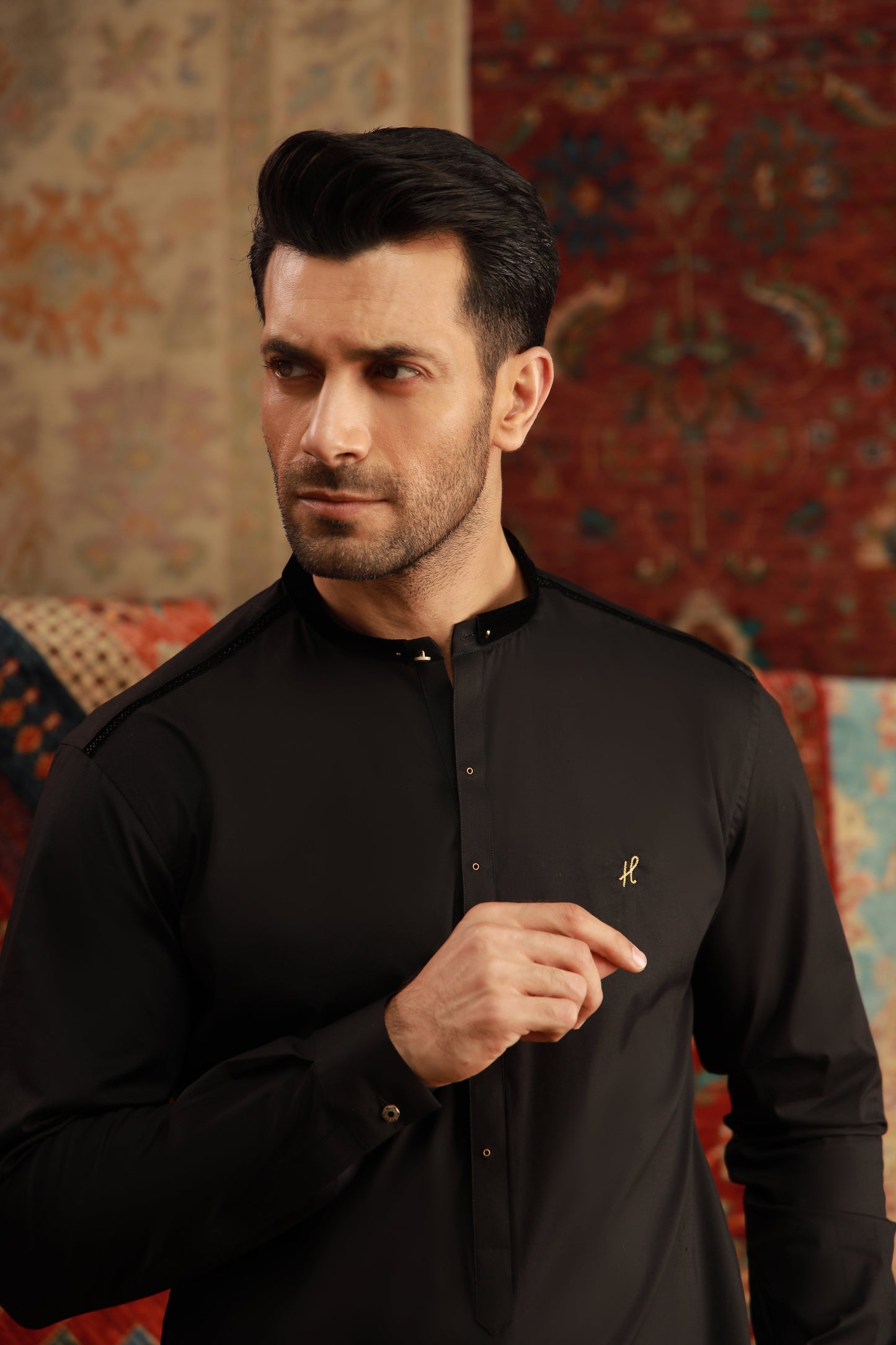 BLACK STRETCHABLE KURTA PAJAMA