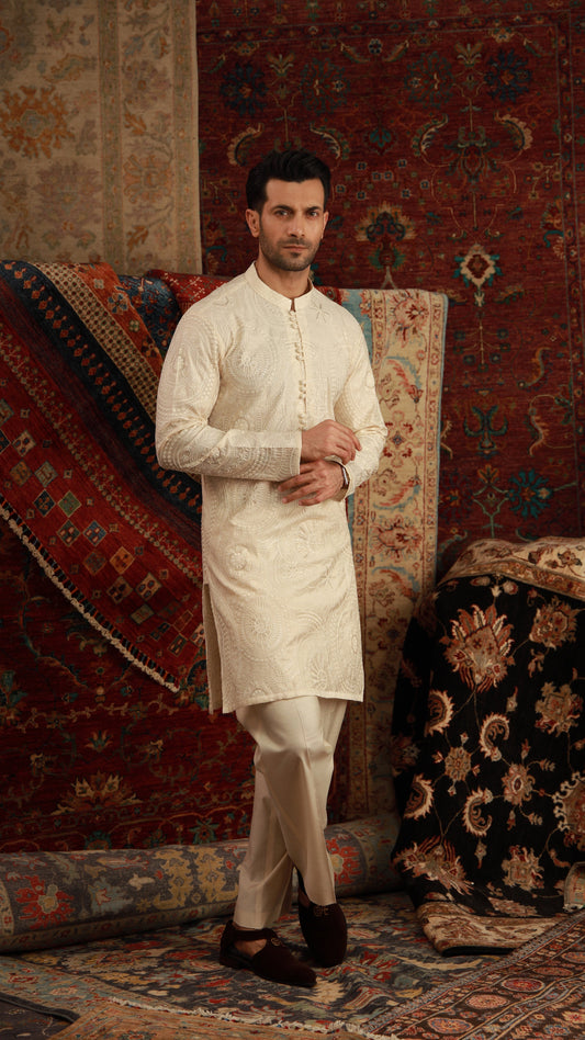 -SHAHKAAR- BEIGE KURTA PAJAMA