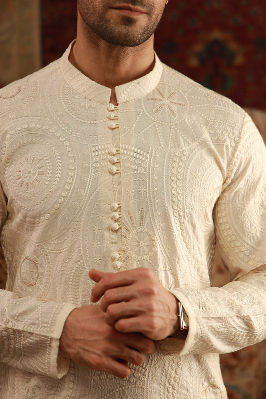 -SHAHKAAR- BEIGE KURTA PAJAMA