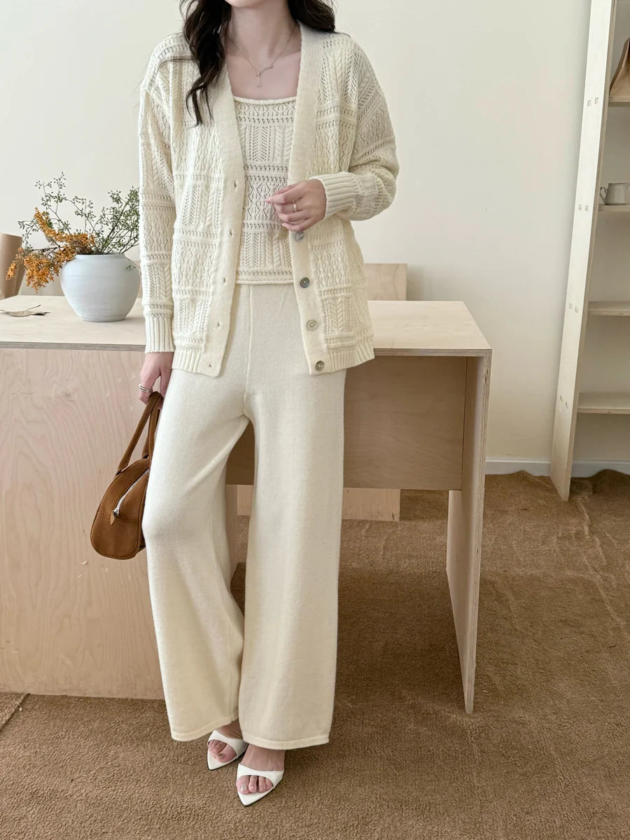Tina White Detail Three Piece Knit Suit