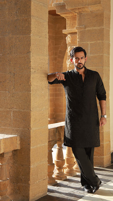 -AZAN- BLACK KURTA PAJAMA