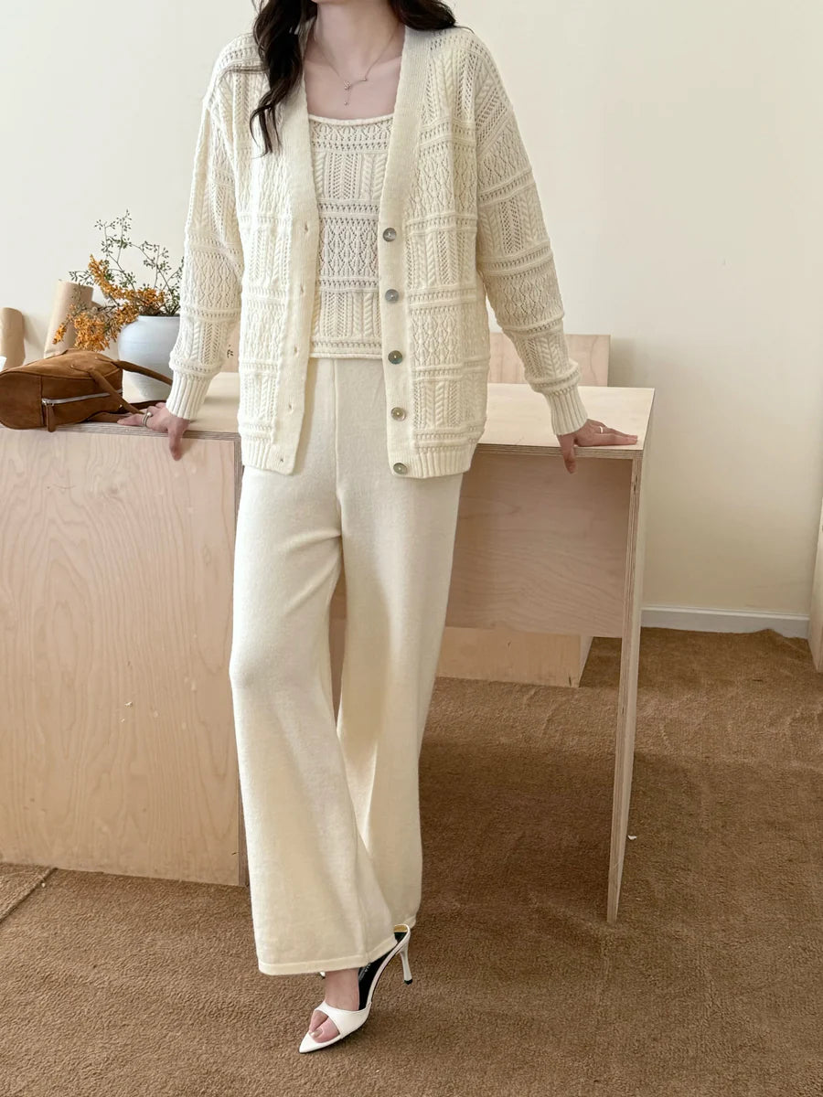 Tina White Detail Three Piece Knit Suit