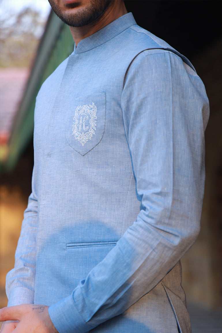 LIGHT BLUE LINEN KURTA PAJAMA