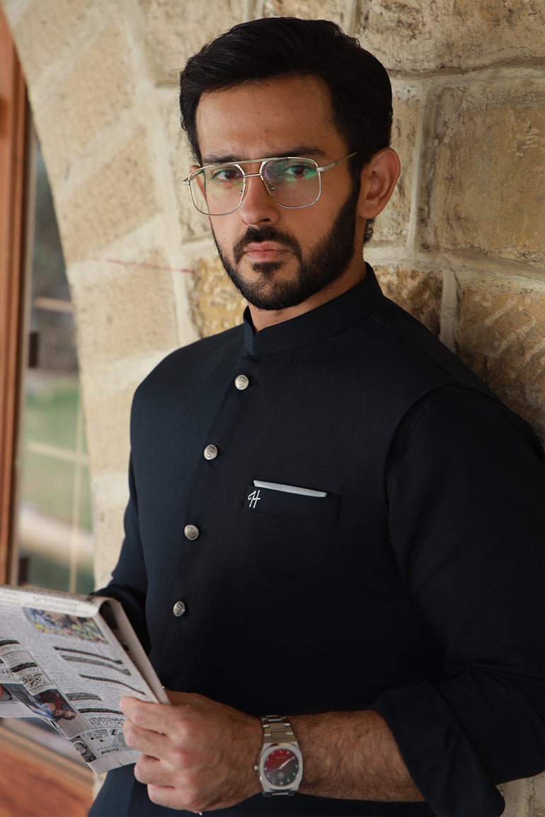 NAVY BLUE LINEN KURTA PAJAMA