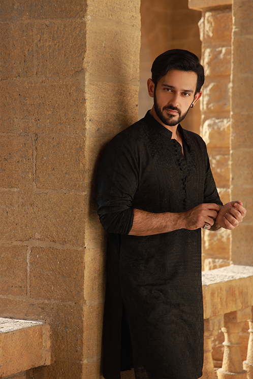 -AZAN- BLACK KURTA PAJAMA