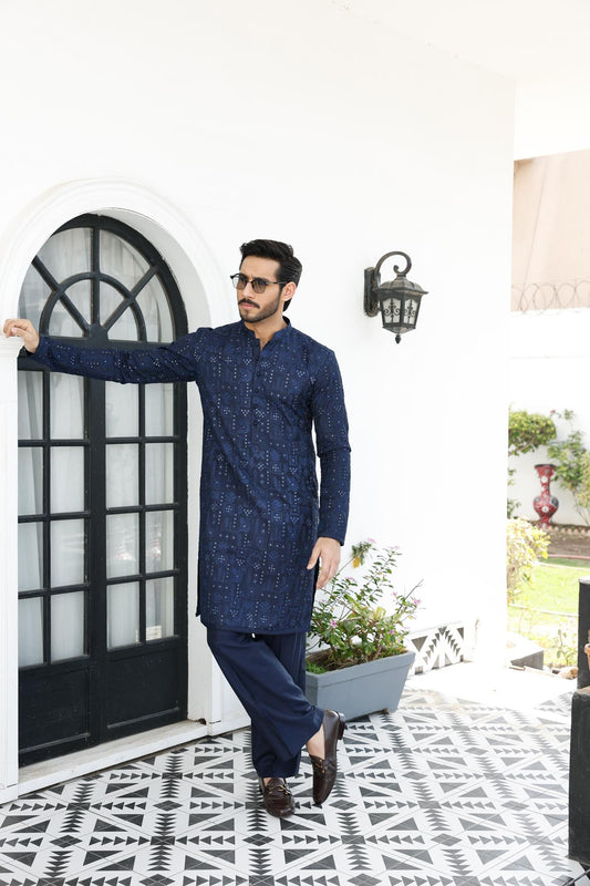 -SHAHKAAR- BLUE KURTA PAJAMA