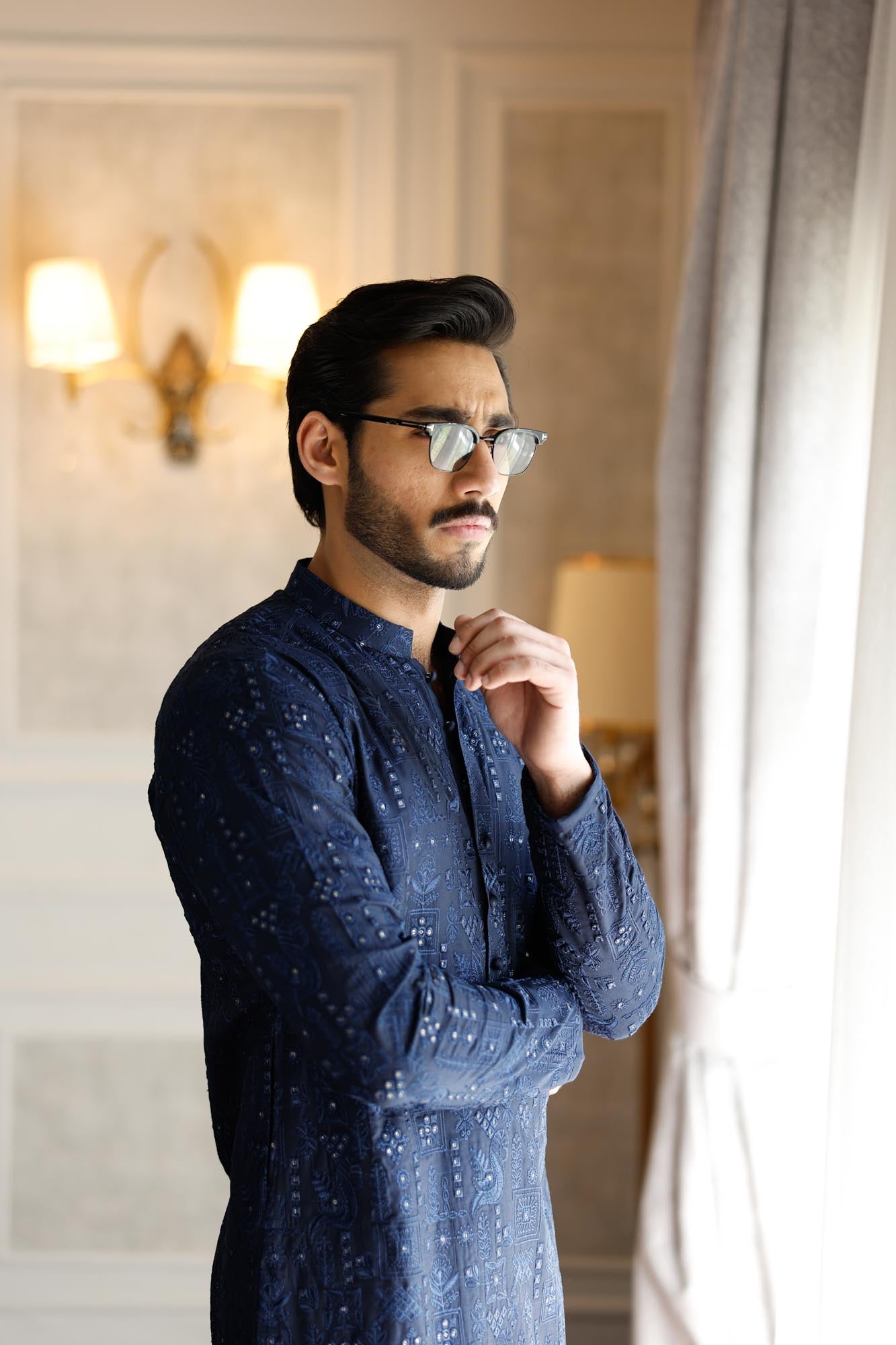-SHAHKAAR- BLUE KURTA PAJAMA