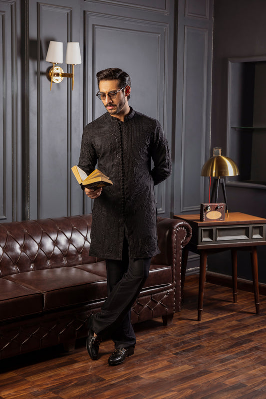 -SAAHIB- BLACK KURTA PAJAMA