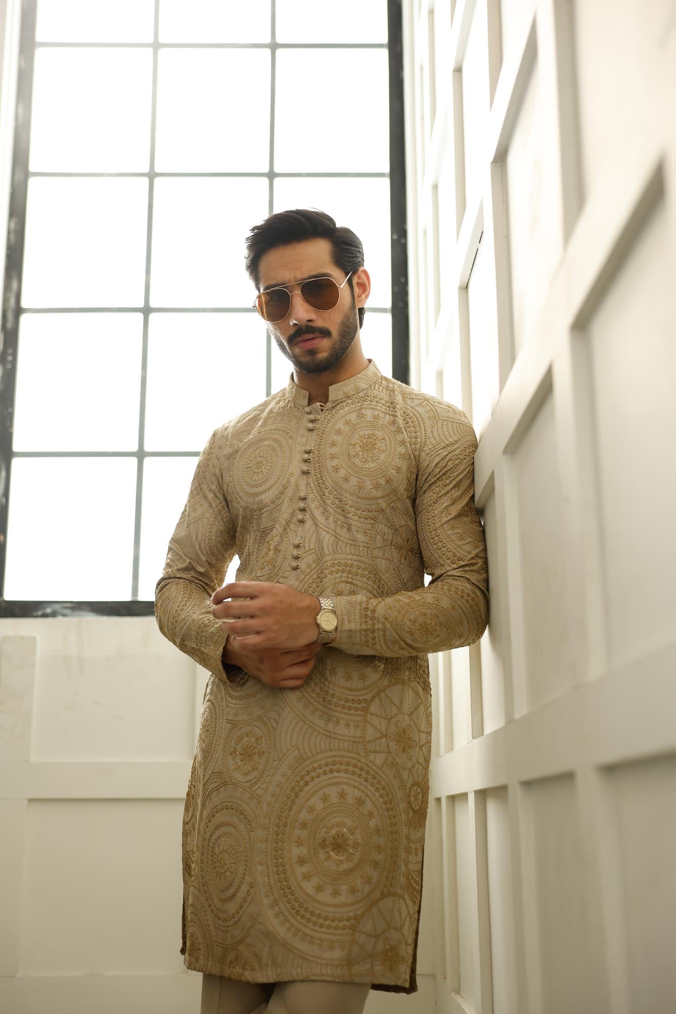 -SHAHKAAR- CHAMPAGNE KURTA PAJAMA