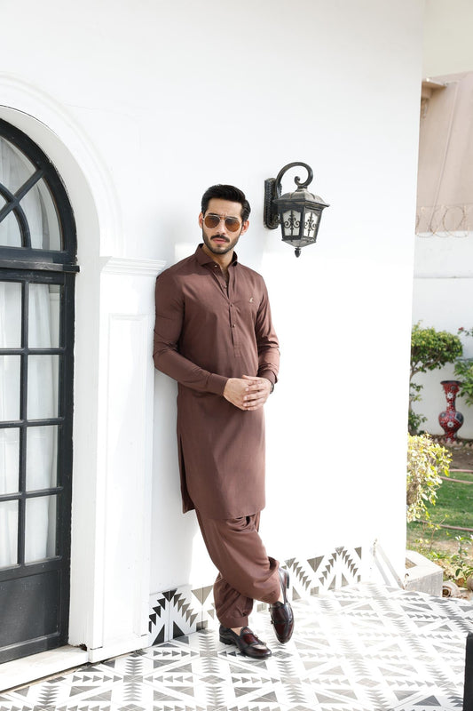 BROWN TEXTURE WASH N WEAR SHALWAR KAMEEZ