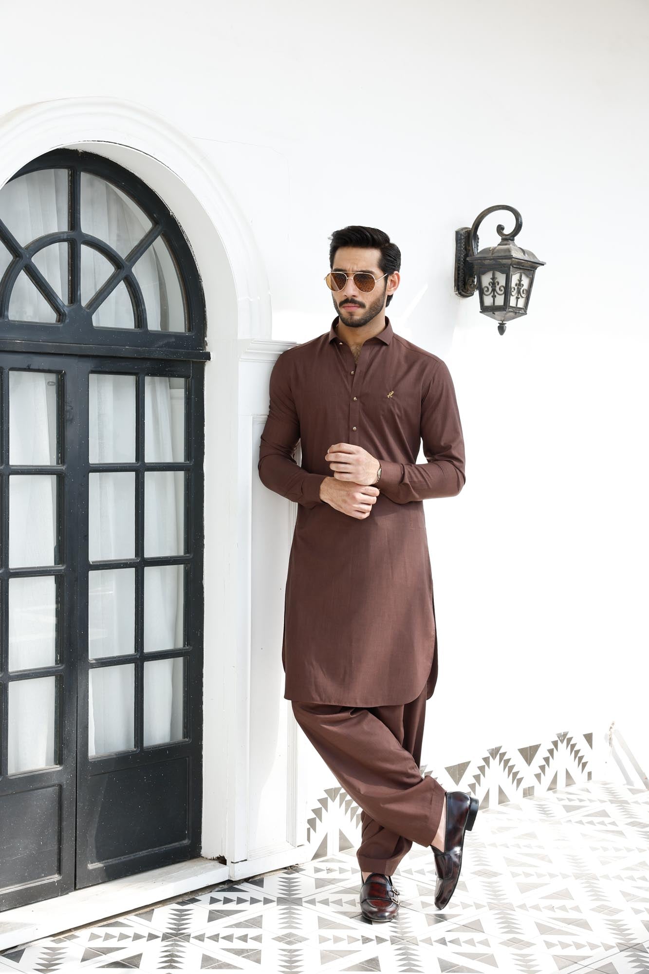 BROWN TEXTURE WASH N WEAR SHALWAR KAMEEZ