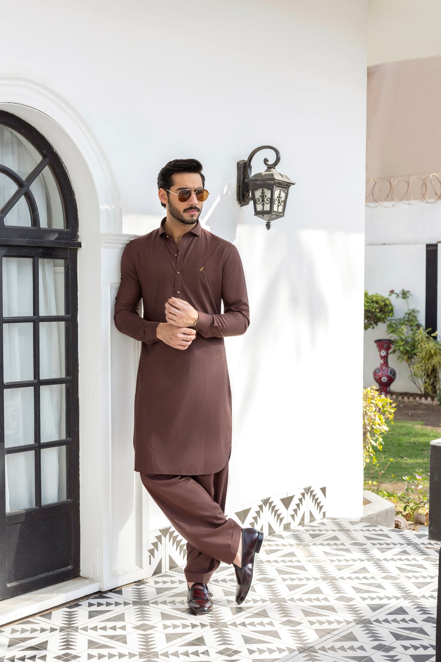 BROWN TEXTURE WASH N WEAR SHALWAR KAMEEZ
