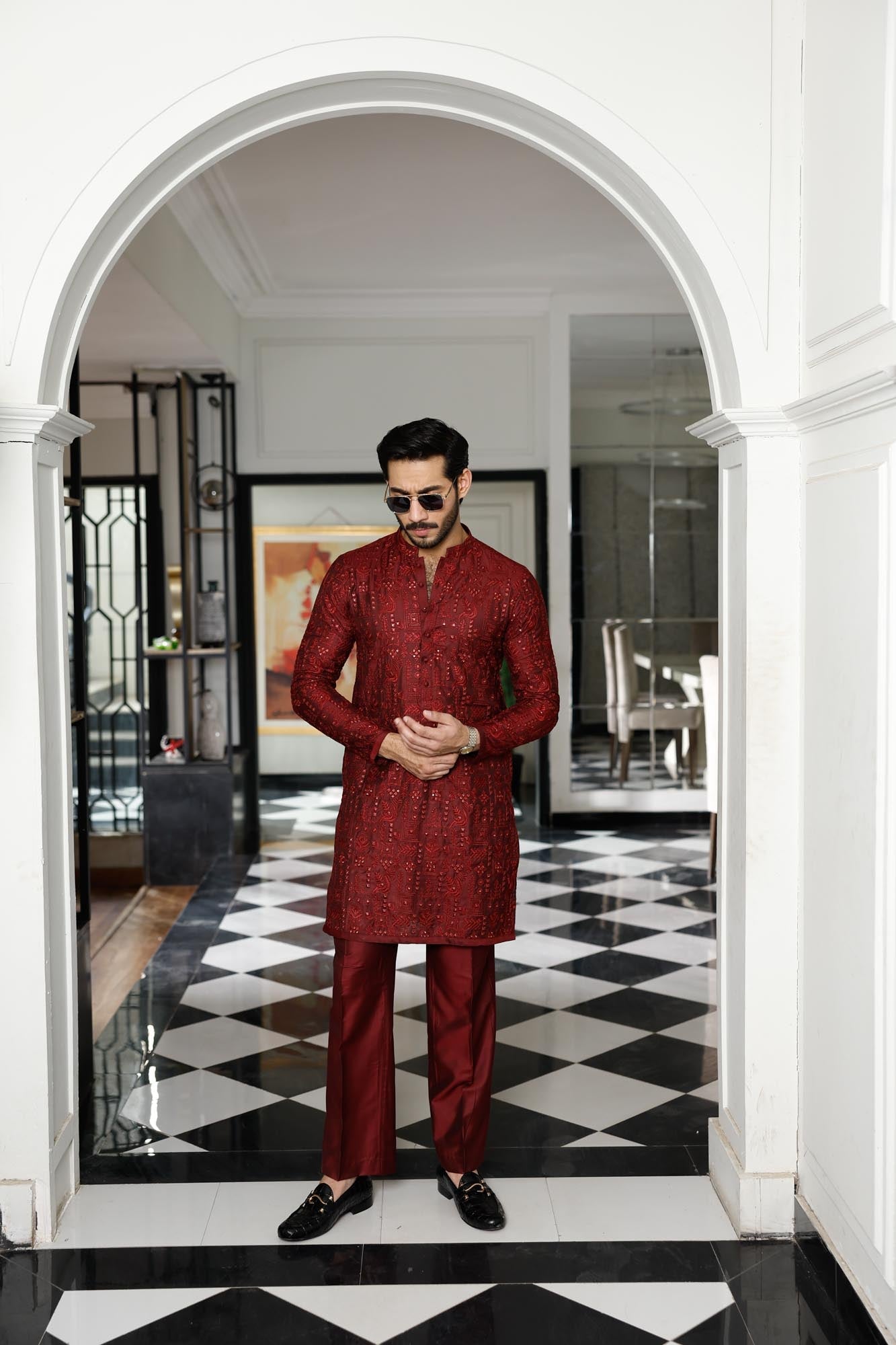 -SHAHKAAR- MAROON KURTA PAJAMA
