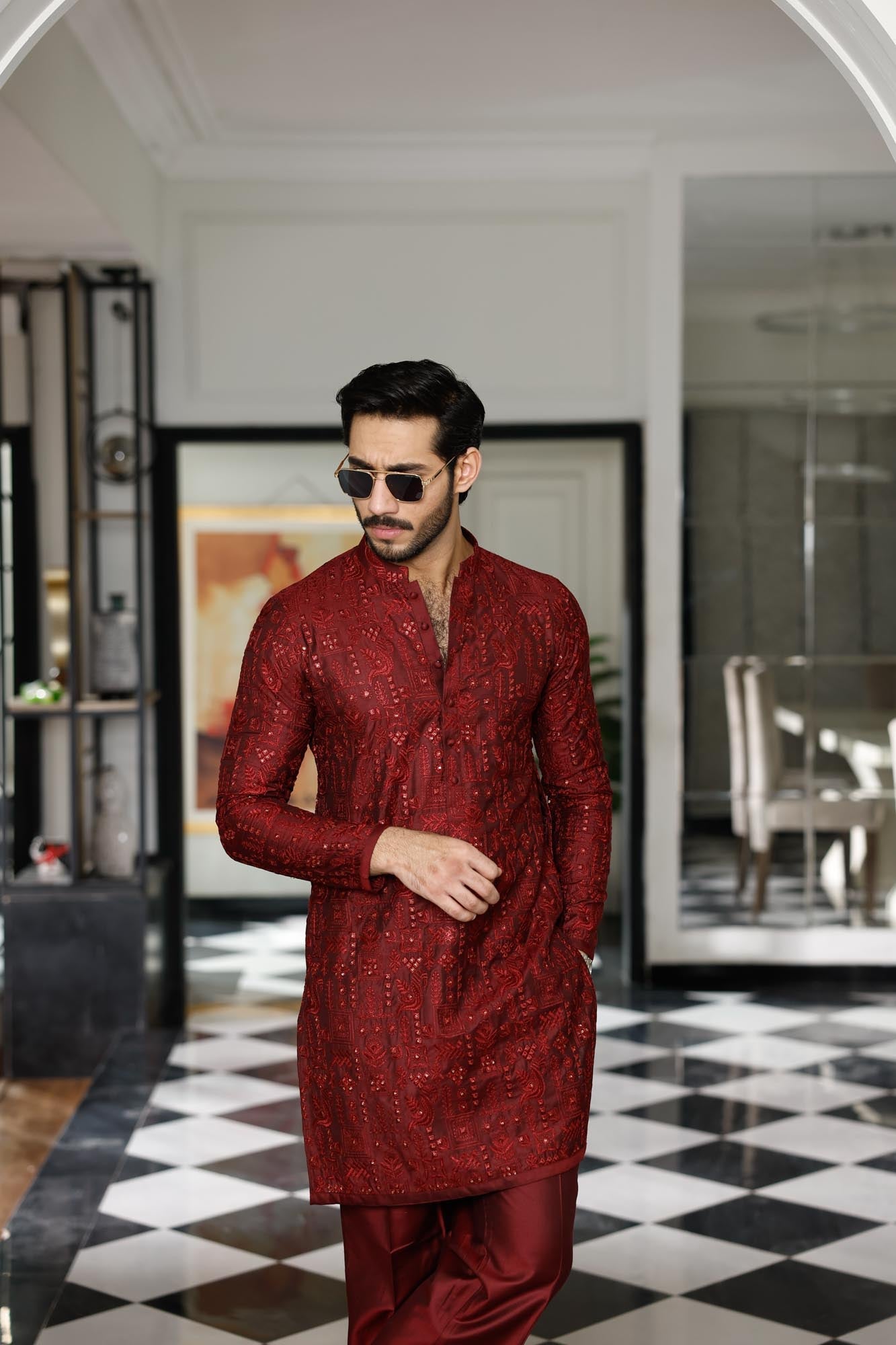 -SHAHKAAR- MAROON KURTA PAJAMA