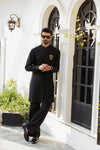 BLACK SELF TEXTURE WASH N WEAR KURTA PAJAMA