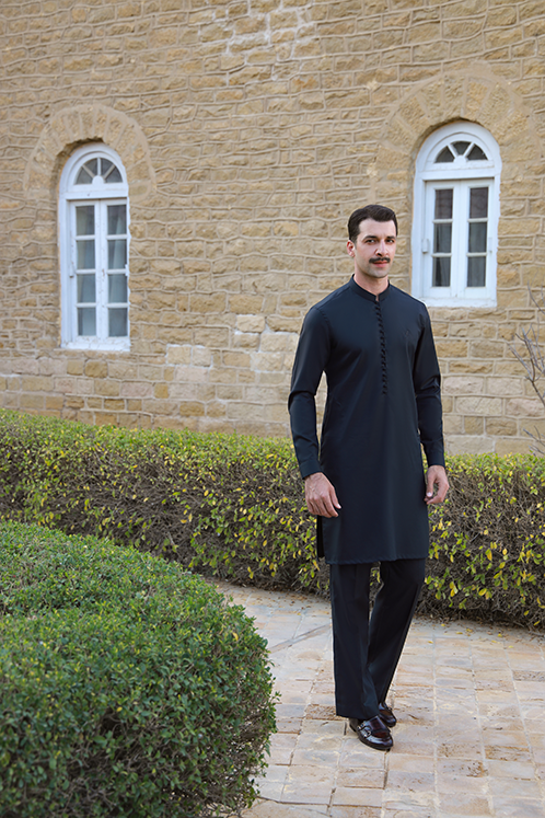 BLACK EGYPTIAN COTTON SATIN KURTA PAJAMA