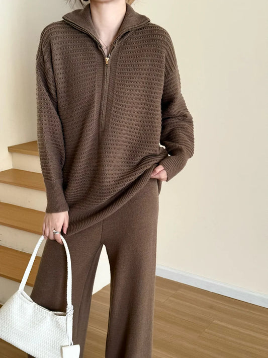 Lolo Knit Detail Suit Brown