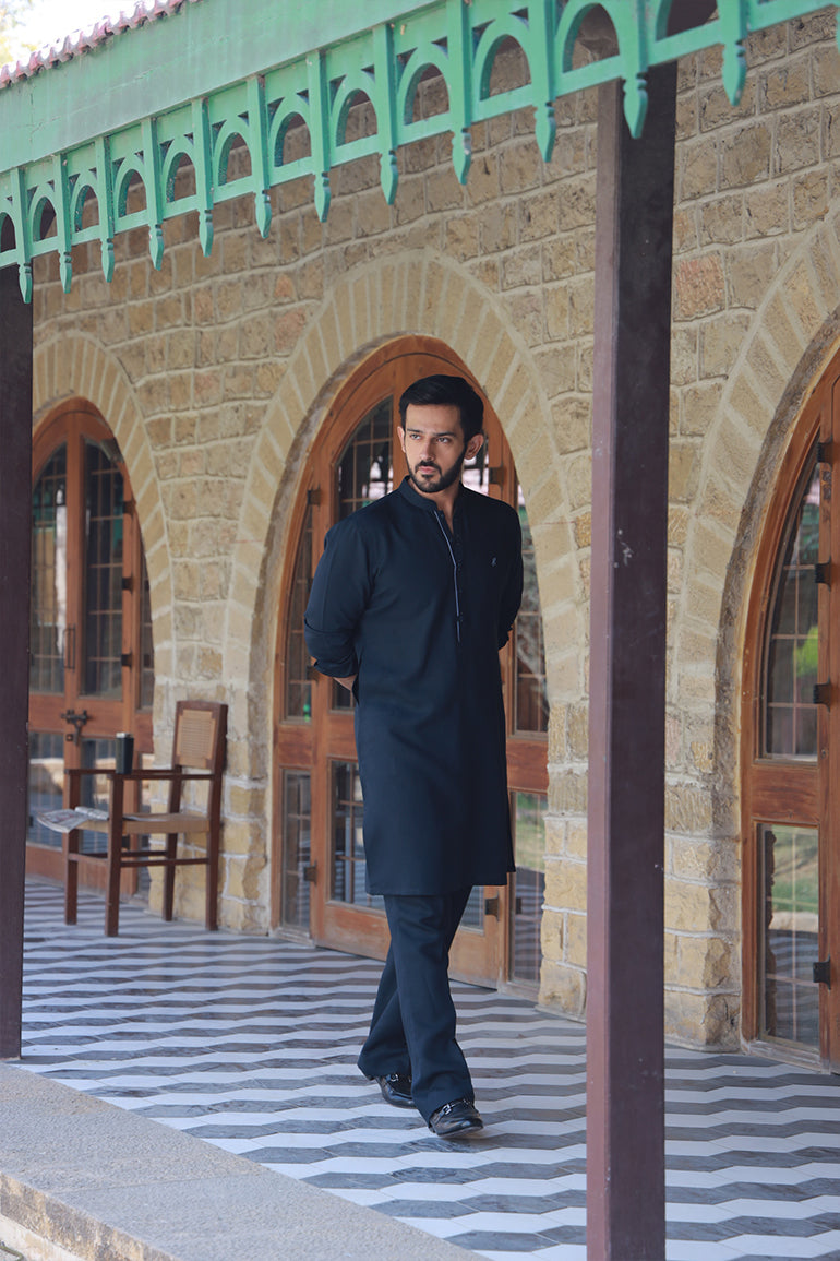 NAVY BLUE LINEN KURTA PAJAMA