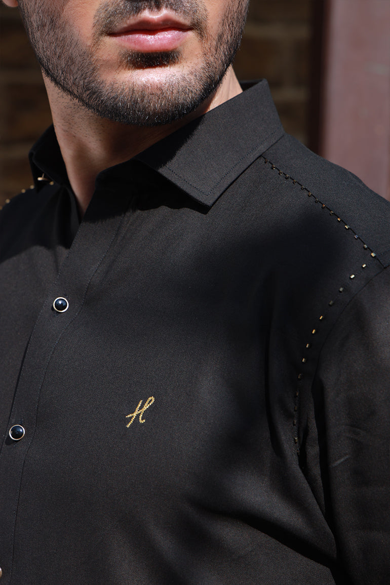 BLACK LINEN SHALWAR KAMEEZ