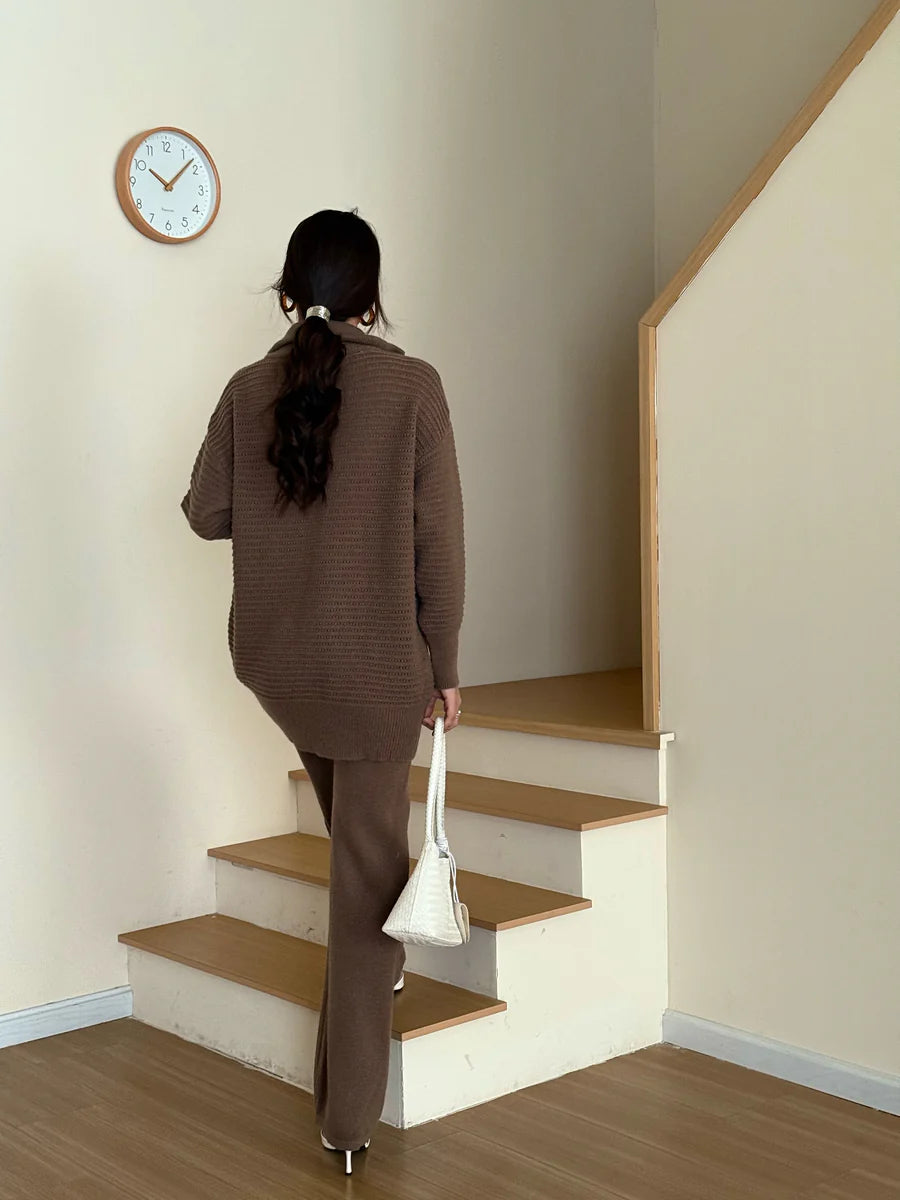 Lolo Knit Detail Suit Brown