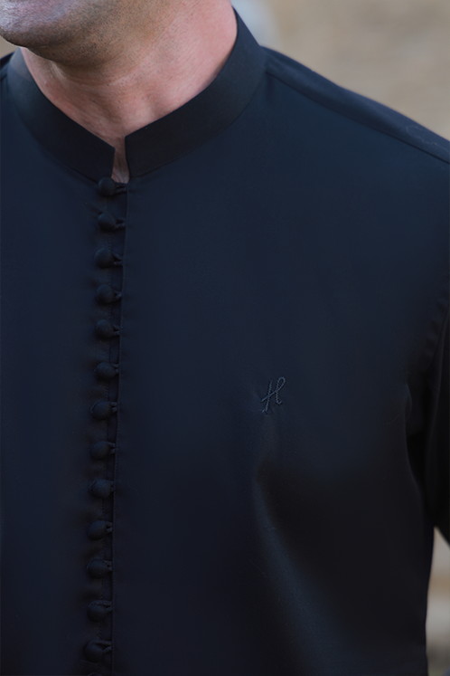 BLACK EGYPTIAN COTTON SATIN KURTA PAJAMA