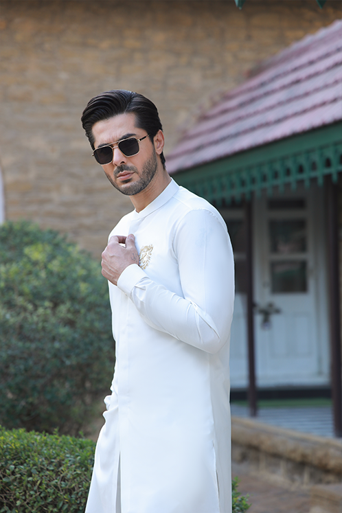 OFF WHITE SELF TEXTURE WASH N WEAR KURTA PAJAMA
