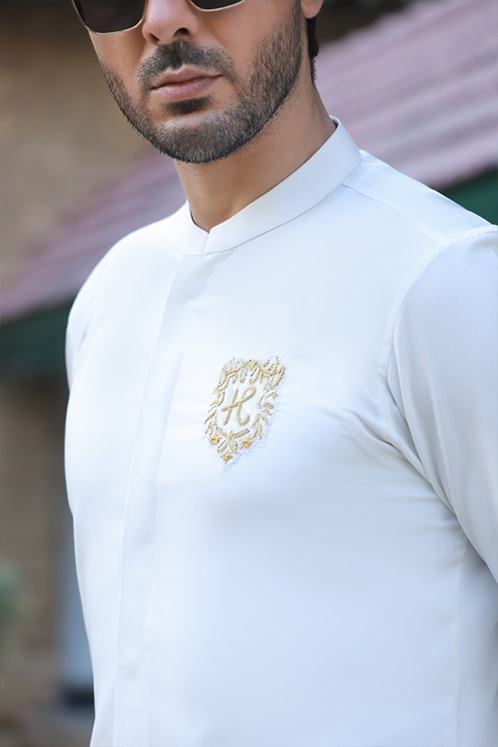 OFF WHITE SELF TEXTURE WASH N WEAR KURTA PAJAMA