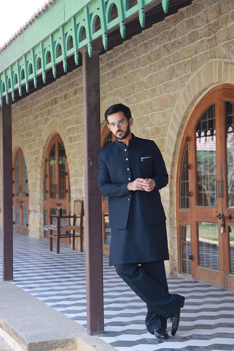 NAVY BLUE LINEN KURTA PAJAMA