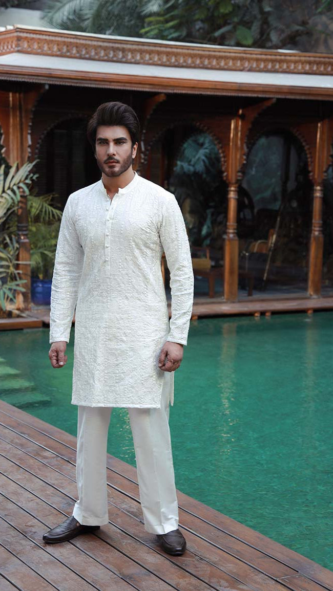 -SHAHKAAR- WHITE KURTA PAJAMA