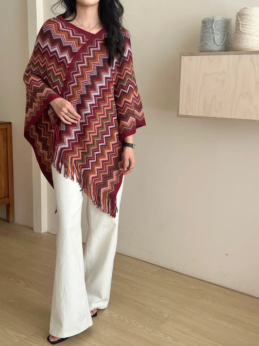 Kai Zig Zag Chevron Knitted Cape