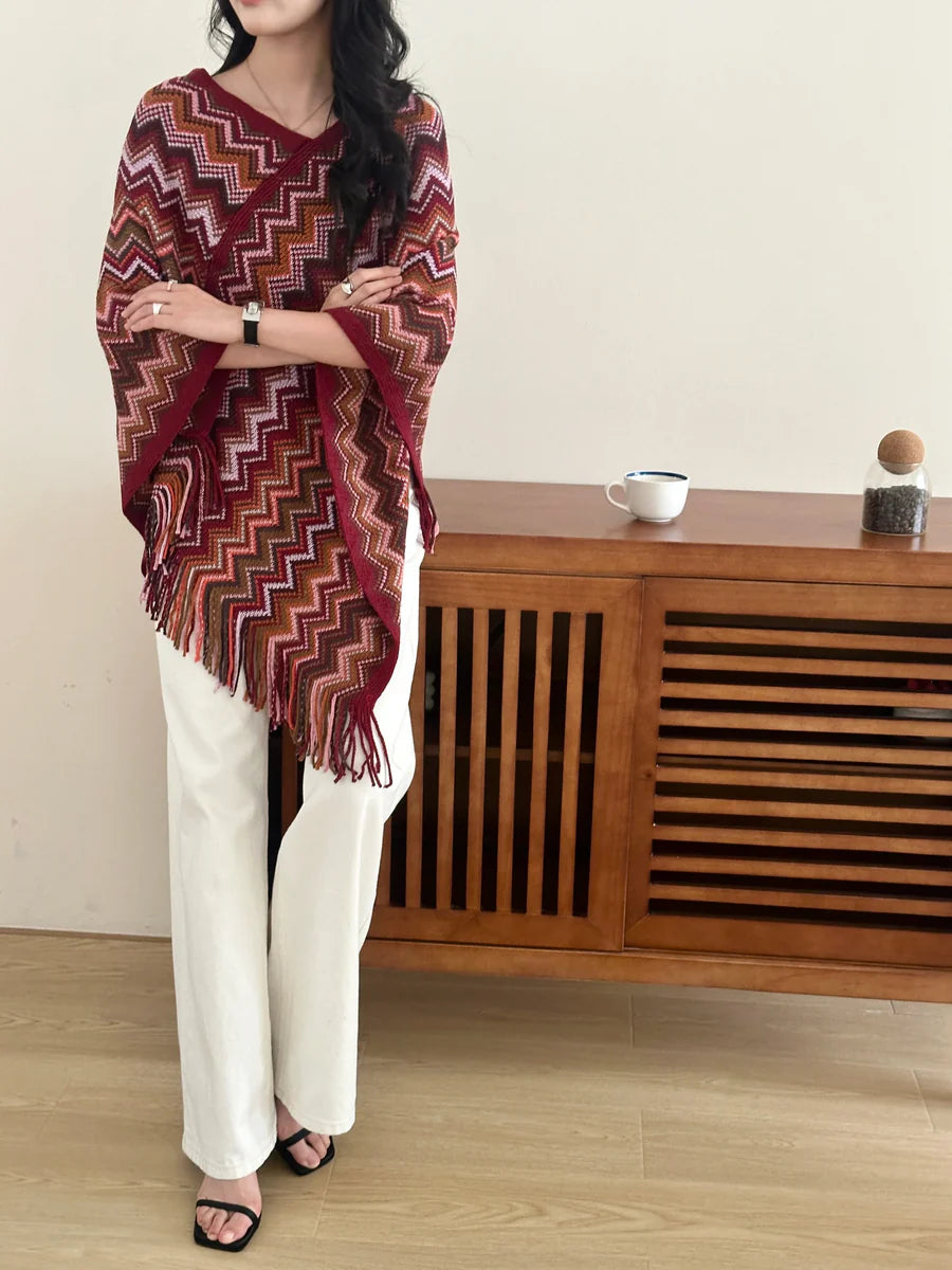Kai Zig Zag Chevron Knitted Cape