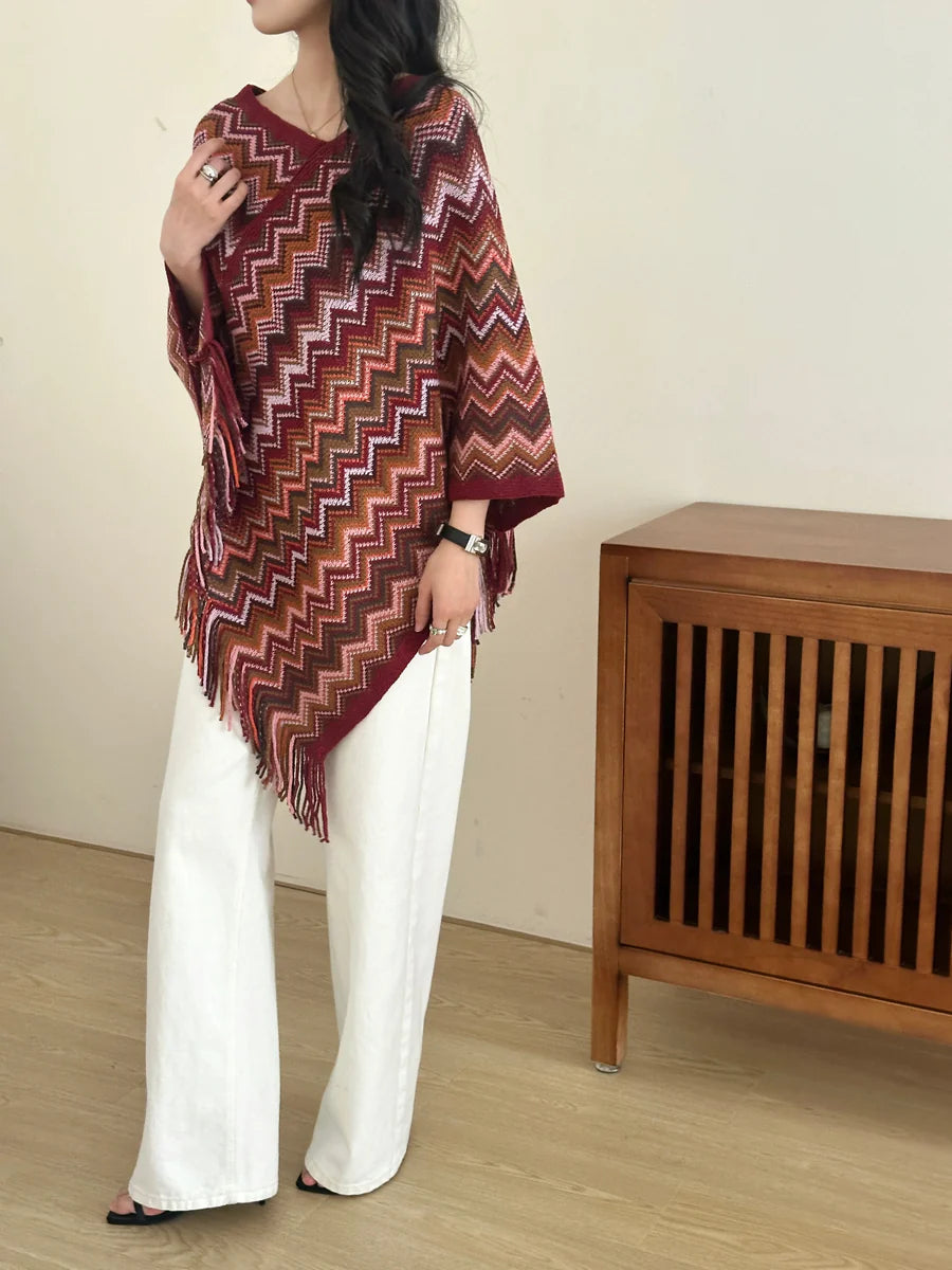 Kai Zig Zag Chevron Knitted Cape