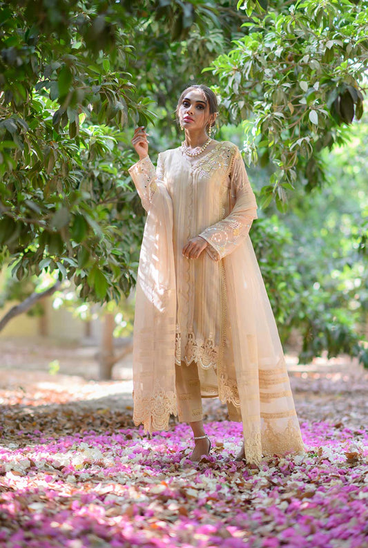 Luxury Pret- Stitching Detailed Kurta With Embroidered Sleeves