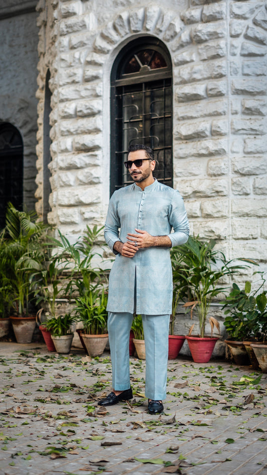 -XARTAJ- MINT BLUE KURTA PAJAMA