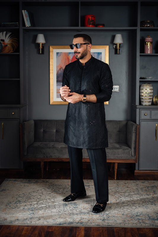 -SHAHKAAR- BLACK KURTA PAJAMA