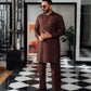 BROWN TEXTURE WASH N WEAR KURTA PAJAMA