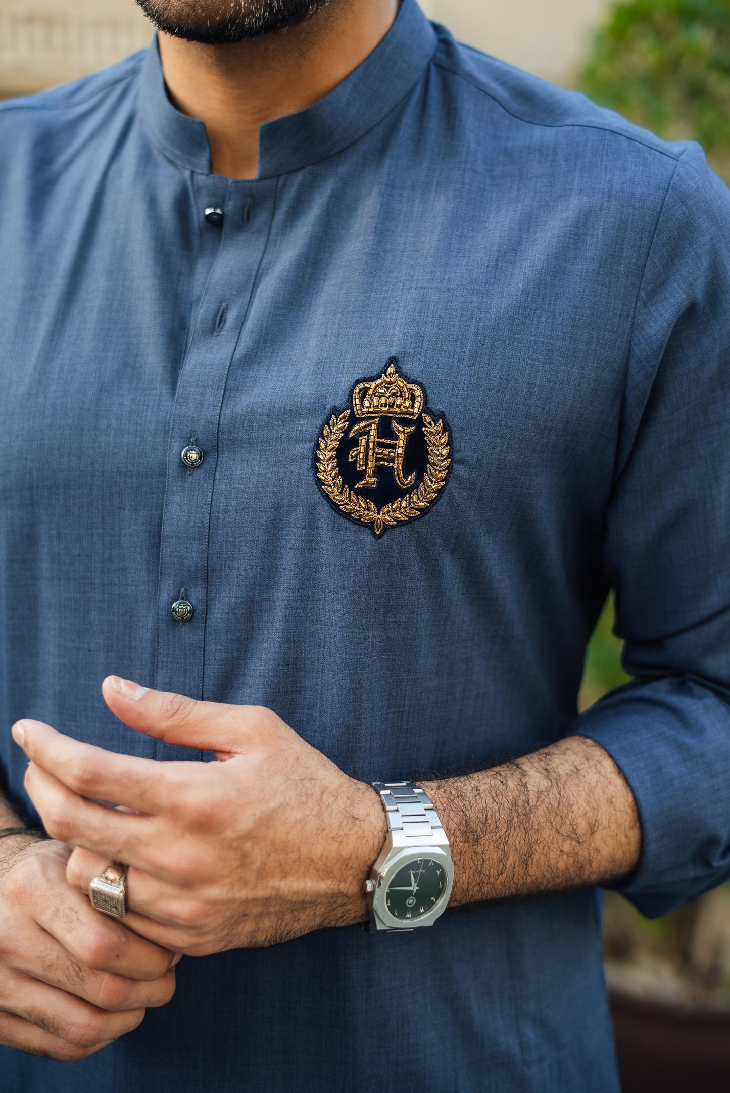 BLUE TEXTURE WASH N WEAR KURTA PAJAMA