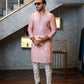 Tea Pink Embossed Mirror Work Kurta