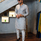 Silver Grey Embossed Mirror Work Kurta