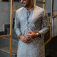 Silver Grey Embossed Mirror Work Kurta