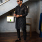 Black Embossed Mirror Work Kurta