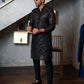 Black Embossed Mirror Work Kurta