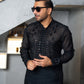 Black Embossed Sequence Work Kurta
