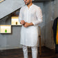 White Embossed Mirror Work Kurta Pajama