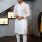 White Embossed Mirror Work Kurta Pajama