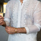 White Embossed Mirror Work Kurta Pajama