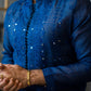 Blue Embossed Mirror Work Kurta Pajama