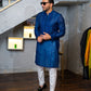 Blue Embossed Mirror Work Kurta Pajama